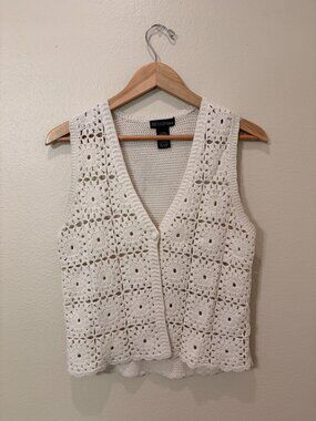 Women's White and Cream Crochet Boho Vest